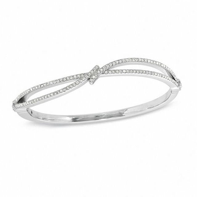 AVA Nadri Crystal Bypass Wave Bangle in White Rhodium Brass