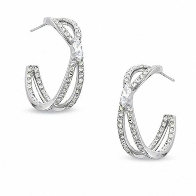 AVA Nadri Cubic Zirconia Hoop Earrings in White Rhodium Brass