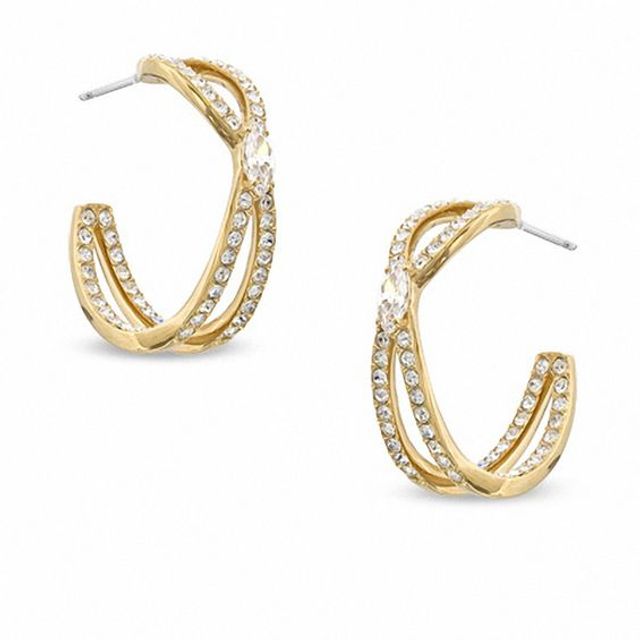 AVA Nadri Cubic Zirconia Hoop Earrings in Brass with 18K Gold Plate