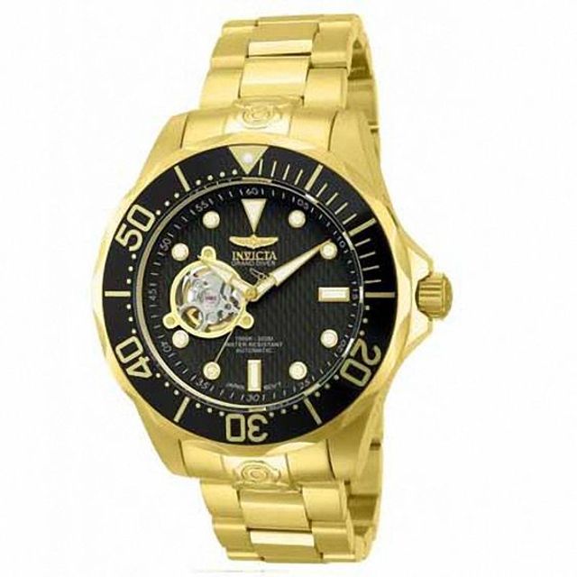 Men's Invicta Pro Diver Automatic Gold-Tone Watch with Black Dial (Model: 13709)