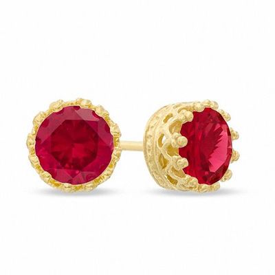 6.0mm Lab-Created Ruby Crown Earrings in Sterling Silver with 14K Gold Plate