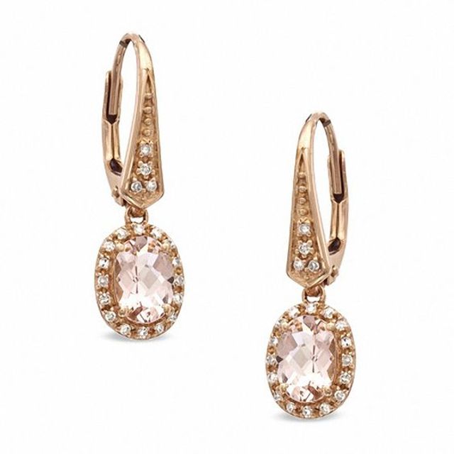 Oval Morganite and 1/8 CT. T.w. Diamond Earrings in 10K Rose Gold