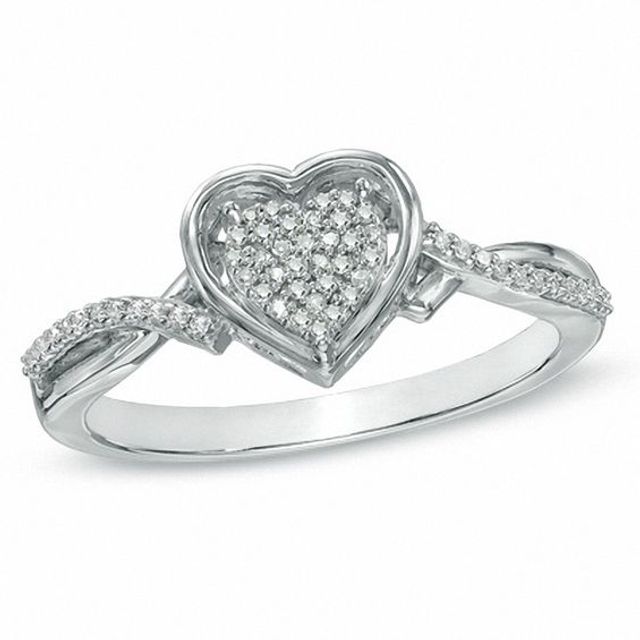 1/10 CT. T.w. Diamond Cluster Heart Ring in Sterling Silver