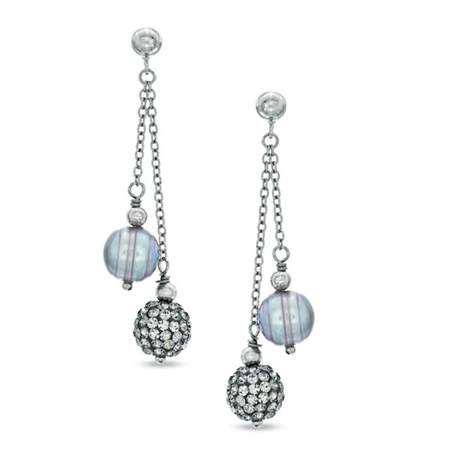 Honora 8.0 - 9.0mm Grey Cultured Freshwater Pearl and Crystal Drop Earrings in Sterling Silver