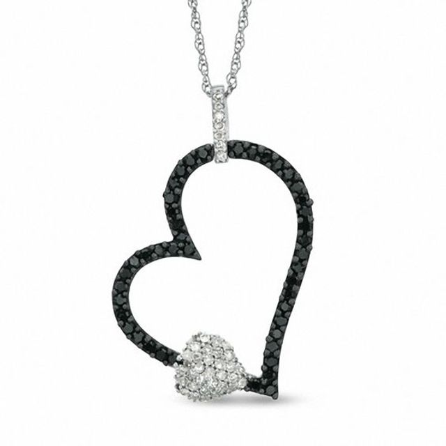 1/3 CT. T.w. Enhanced Black and White Diamond Tilted Heart Pendant in 10K White Gold