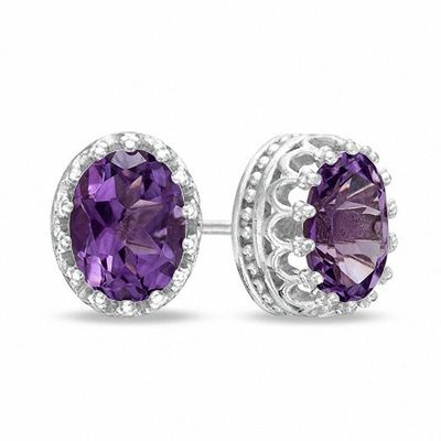 Oval Amethyst Crown Earrings in Sterling Silver