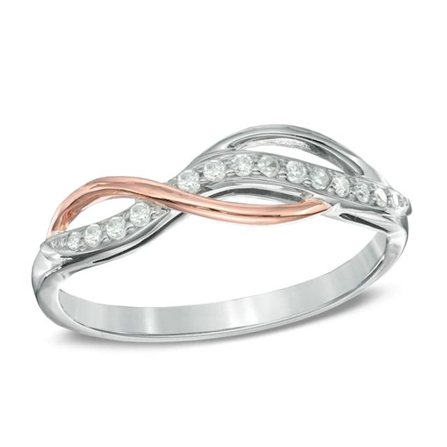 1/10 CT. T.w. Diamond Crossover Ring in Sterling Silver and 10K Rose Gold