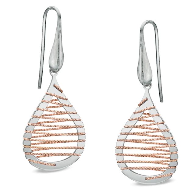 Wrapped Teardrop Earrings in Sterling Silver and 14K Rose Gold Plating