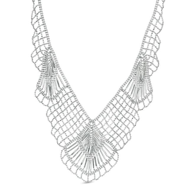 Beaded Mesh Necklace in Sterling Silver - 17"