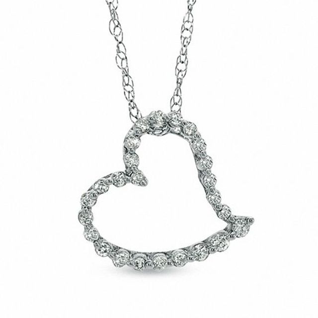 1/6 CT. T.w. Diamond Lined Heart Pendant in 10K White Gold