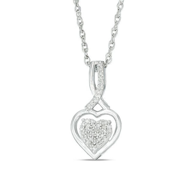 1/10 CT. T.w. Diamond Cluster Heart Pendant in Sterling Silver