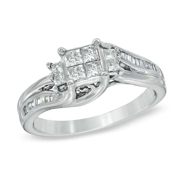 1/2 CT. T.w. Quad Princess-Cut Diamond Engagement Ring in 10K White Gold