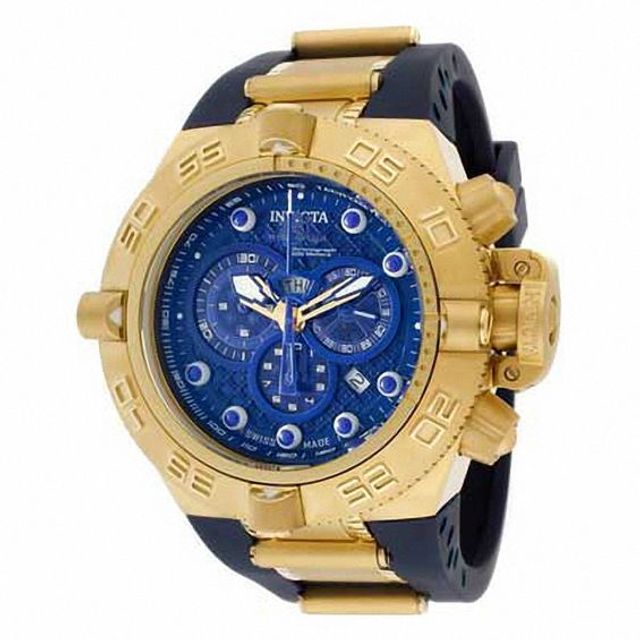 Men's Invicta Subaqua Chronograph Gold-Tone Strap Watch with Blue Dial (Model: 11796)