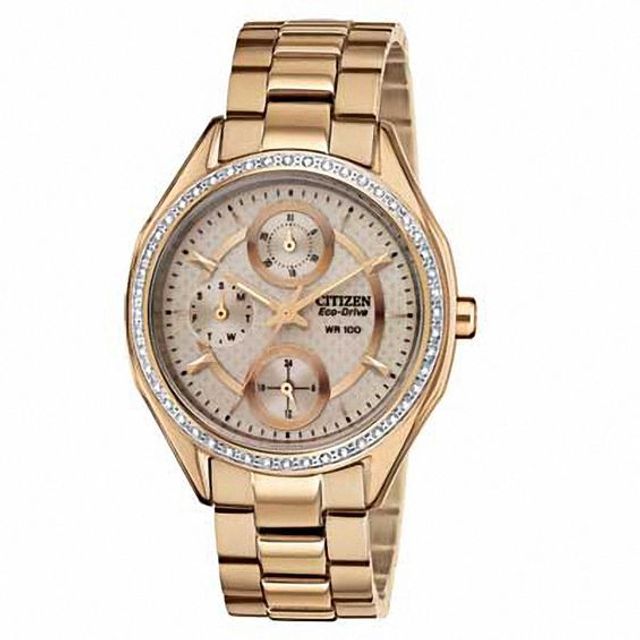 Ladies' Drive from Citizen Eco-DriveÂ® POV Crystal Watch with Champagne Dial (Model: Fd1063-57X)