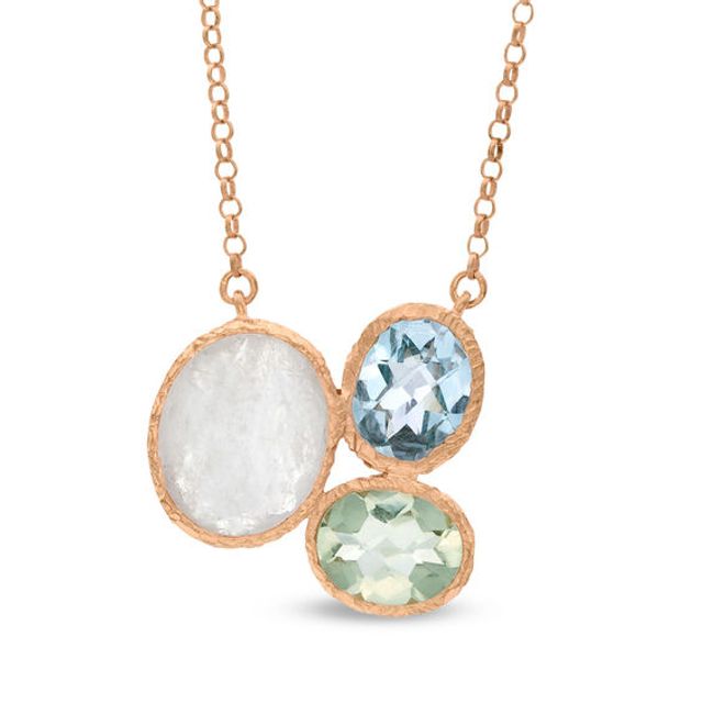 Piaraâ¢ Multi-Gemstone Necklace in Sterling Silver with 18K Rose Gold Plate - 17.50"