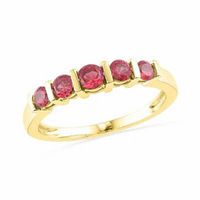 Lab-Created Ruby Five Stone Anniversary Band in 10K Gold