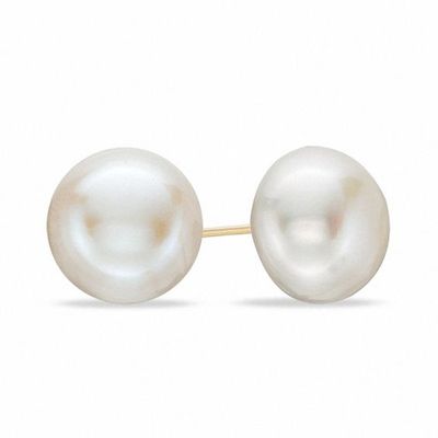 11.0 - 12.0mm Button Cultured Freshwater Pearl Stud Earrings in 14K Gold
