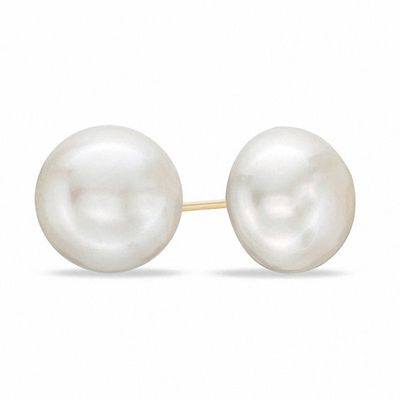10.0-11.0mm Button Freshwater Cultured Pearl Stud Earrings in 14K Gold