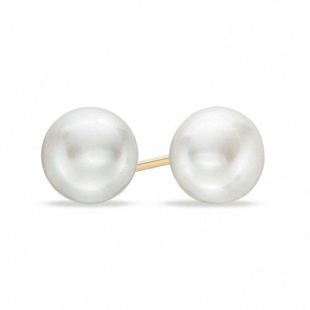 6.0-7.0mm Button Freshwater Cultured Pearl Stud Earrings in 14K Gold