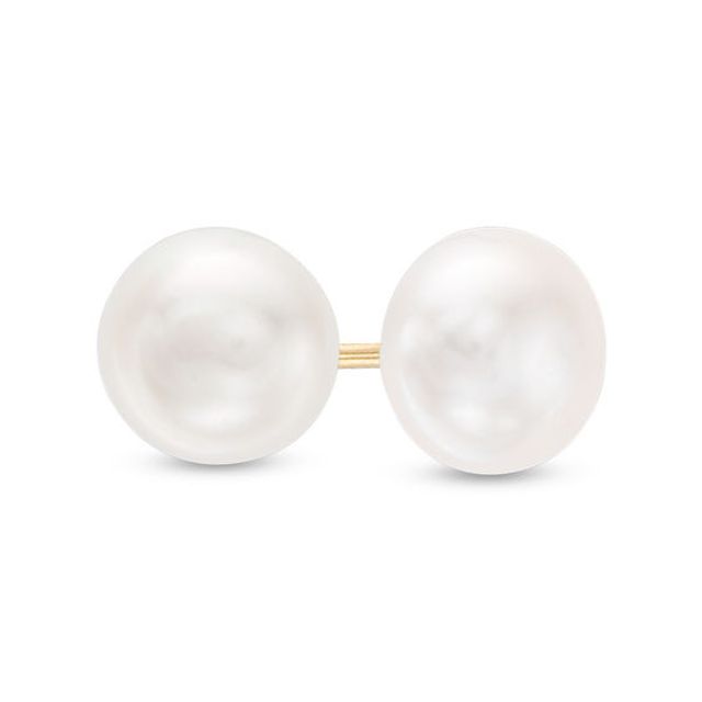 7.0-8.0mm Button Freshwater Cultured Pearl Stud Earrings in 14K Gold