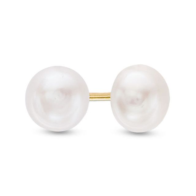 5.0-6.0mm Button Freshwater Cultured Pearl Stud Earrings in 14K Gold