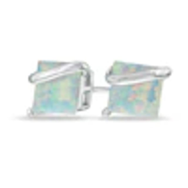 6.0mm Princess-Cut Lab-Created Opal Stud Earrings in Sterling Silver