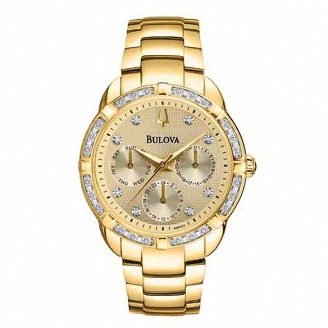 Ladies' Bulova Diamond Accent Gold-Tone Watch with Champagne Dial (Model: 98R171)