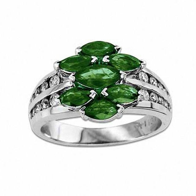 Marquise-Cut Emerald and 1/3 CT. T.w. Diamond Ring in 14K White Gold
