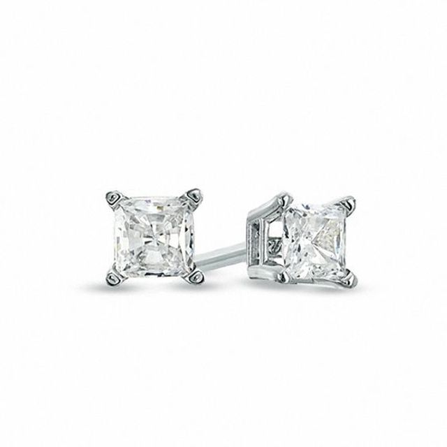 Celebration Ideal 1/2 CT. T.w. Princess-Cut Diamond Solitaire Stud Earrings in 14K White Gold (K/I1)