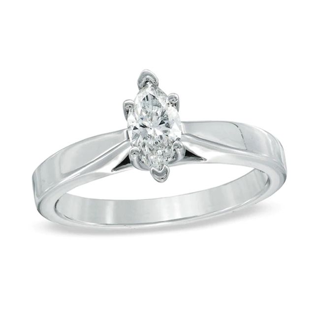 Celebration Ideal 1/2 CT. Marquise Certified Diamond Solitaire Engagement Ring in 14K White Gold (J/I1)