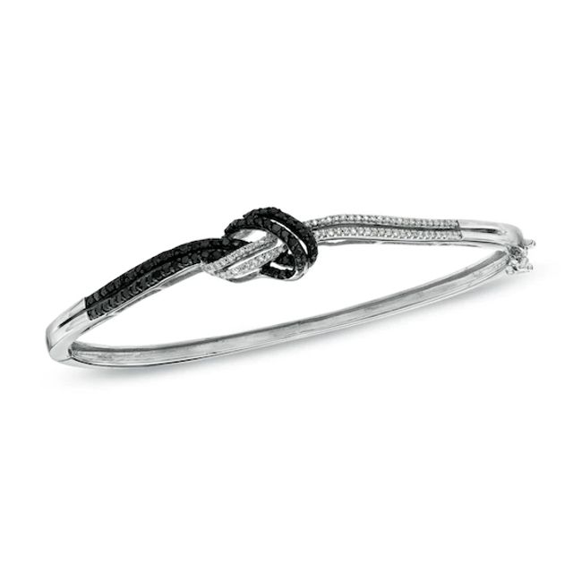 1/2 CT. T.w. Enhanced Black and White Diamond Knot Bangle in Sterling Silver