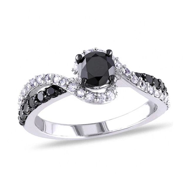 3/4 CT. T.w. Black Diamond and Lab-Created White Sapphire Swirl Ring in Sterling Silver