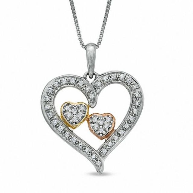 1/4 CT. T.w. Diamond Embracing Hearts Pendant in Sterling Silver and 14K Two-Tone Gold Plate