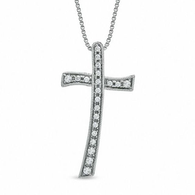 1/15 CT. T.w. Diamond Milgrain Leaning Cross Pendant in Sterling Silver