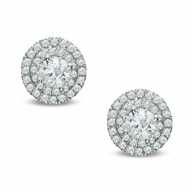 1/2 CT. T.w. Diamond Double Frame Stud Earrings in 14K White Gold