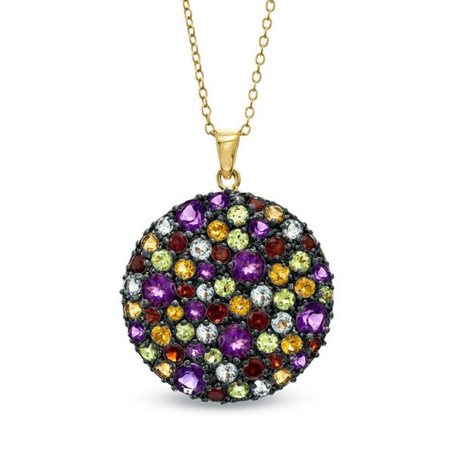 Multi-Gemstone Circle Pendant in Sterling Silver with 18K Gold Plate