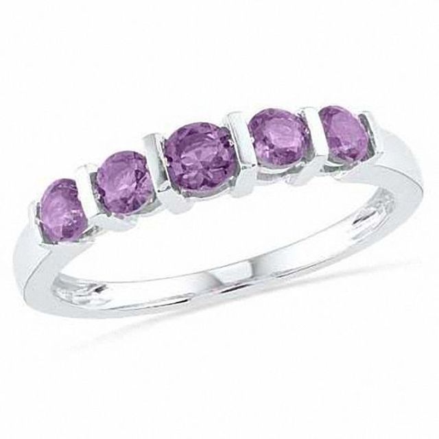 Amethyst Five Stone Anniversary Band in Sterling Silver