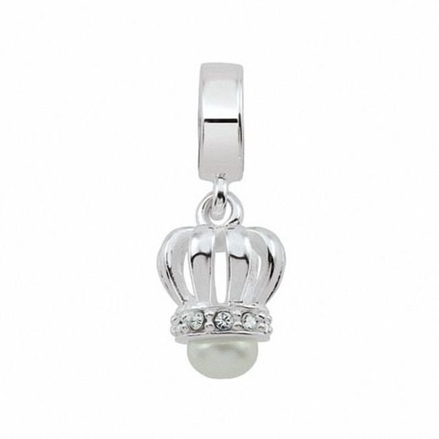 PersonaÂ® Sterling Silver Faux Pearl with Crystal Crown Charm