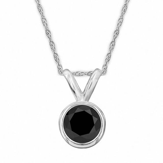 1/4 CT. Black Diamond Bezel Set Solitaire Pendant in 14K White Gold