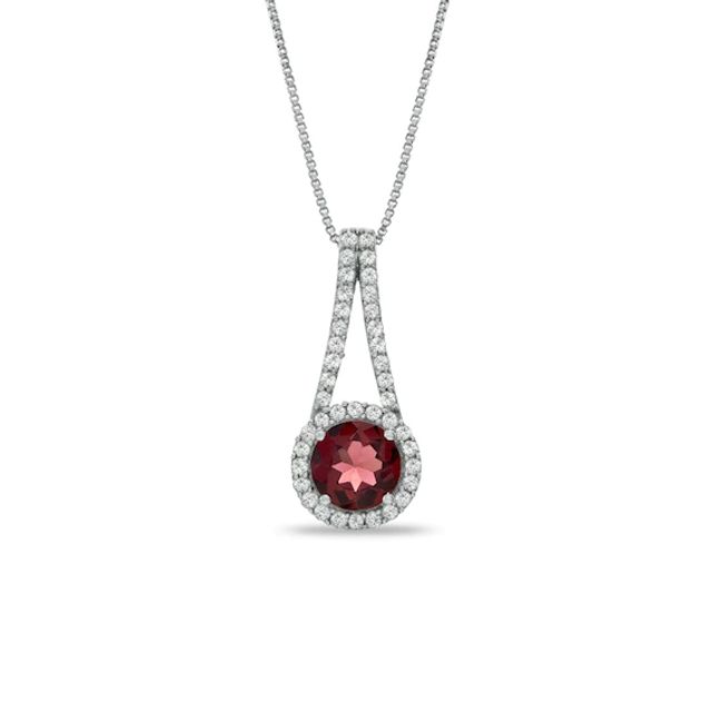 7.0mm Garnet and Lab-Created White Sapphire Pendant in Sterling Silver