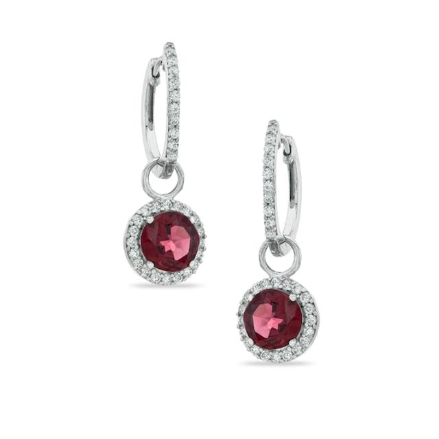 8.0mm Garnet and Lab-Created White Sapphire Drop Earrings in Sterling Silver