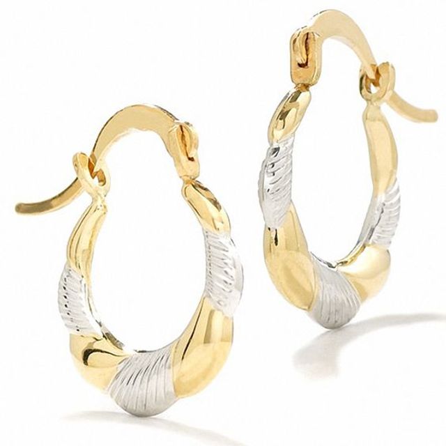 Medium Textured Hoop Earrings in 14K Two-Tone Gold