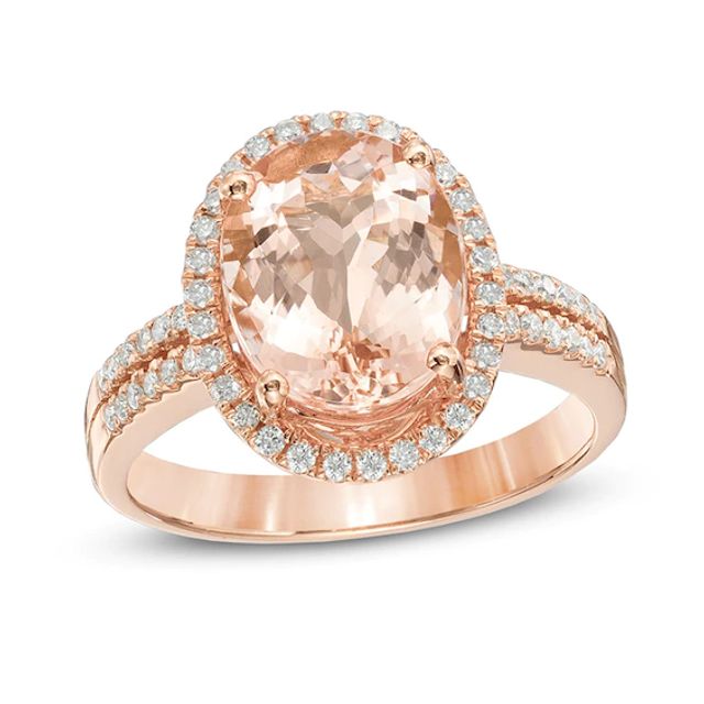 Oval Morganite and 1/4 CT. T.w. Diamond Frame Ring in 14K Rose Gold