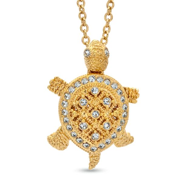 AVA Nadri Crystal Turtle Pendant in Brass with 18K Gold Plate - 16"