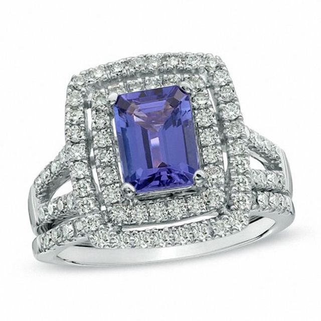 Emerald-Cut Tanzanite and 5/8 CT. T.w. Diamond Bridal Set in 14K White Gold