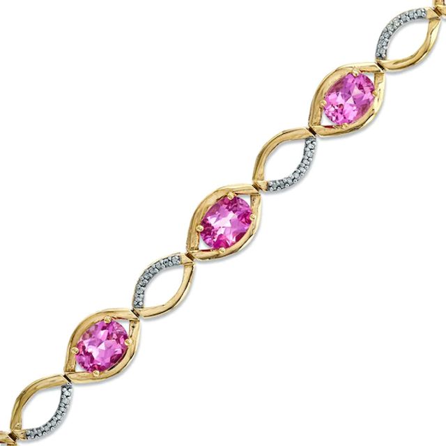 Oval Lab-Created Pink Sapphire and Diamond Accent Bracelet in Sterling Silver with 14K Rose Gold Plate - 7.25"