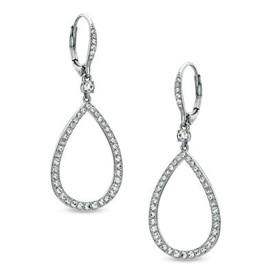 AVA Nadri Crystal Tear-Drop Earrings in White Rhodium Brass