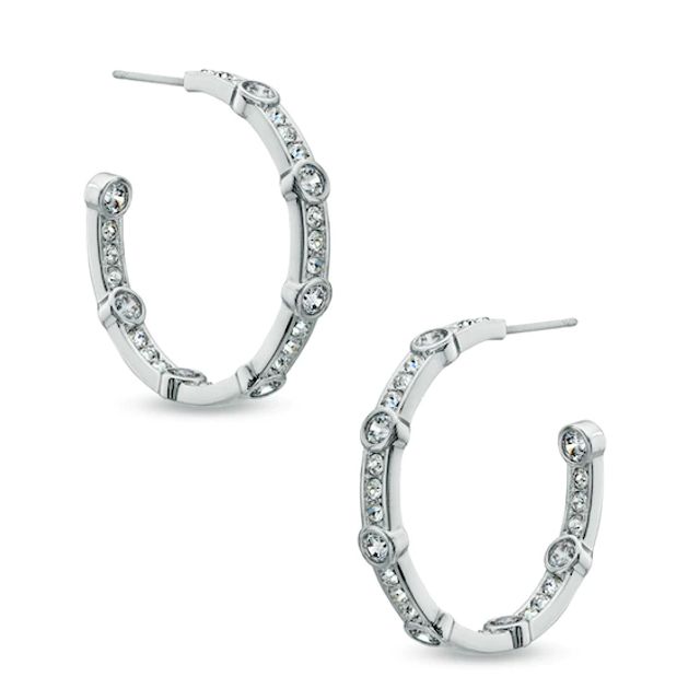 AVA Nadri Cubic Zirconia and Crystal Inside-Out Hoop Earrings in White Rhodium Brass