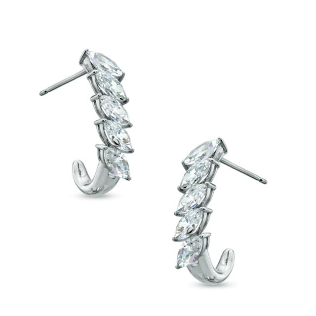 AVA Nadri Marquise-Cut Cubic Zirconia Hoop Earrings in White Rhodium Brass