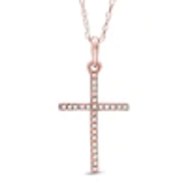 Diamond Accent Lined Cross Pendant in 10K Rose Gold